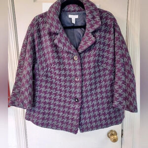 Charter Club Silver Metallic/Purple Houndstooth Flare Coat in Size 0X